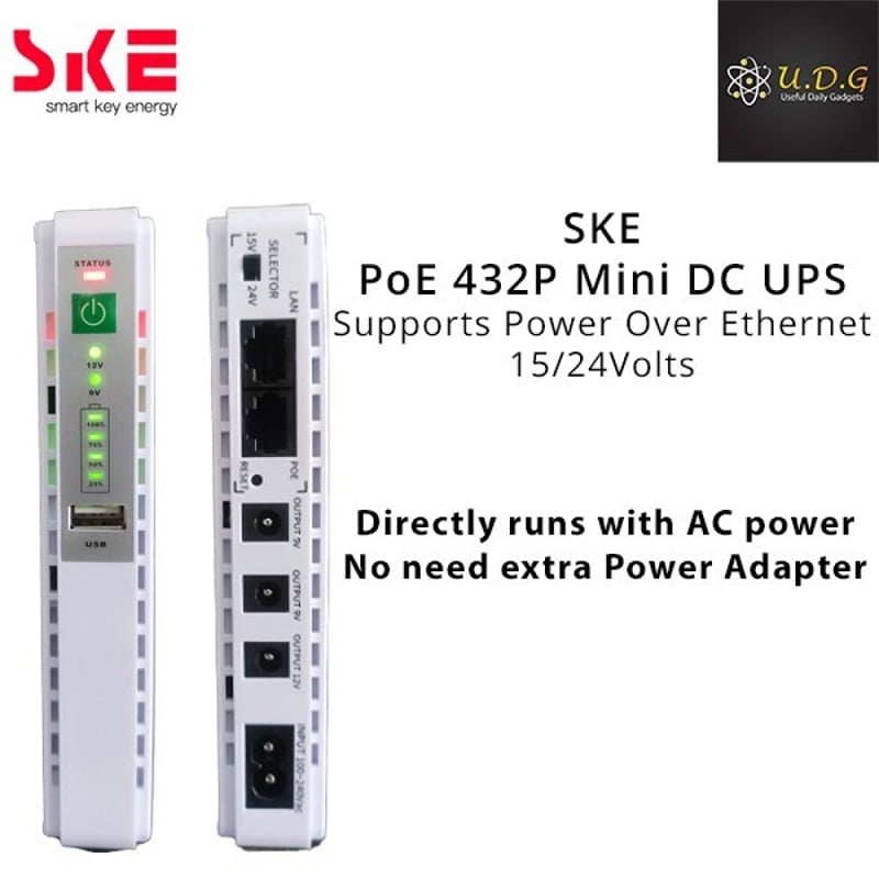 Picture of SKE POE 432P Mini DC UPS 25Watt 5v 9v 12v & PoE support 15/24v (10400MAH UPDATE VERSION-White