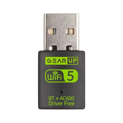 Picture of GearUP 600Mbps Dual Band WiFi + Bluetooth Adapter For Windows PC/Laptop- (Driver Free Version, WiFi Hotspot Supported, 2.4GHz + 5GHz)-Black