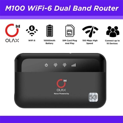 Picture of OLAX M100 Power Bank WiFi Router – 10,000mAh Portable Charger & WiFi 6 4G Router (Dual-Band, SIM Support)-Black