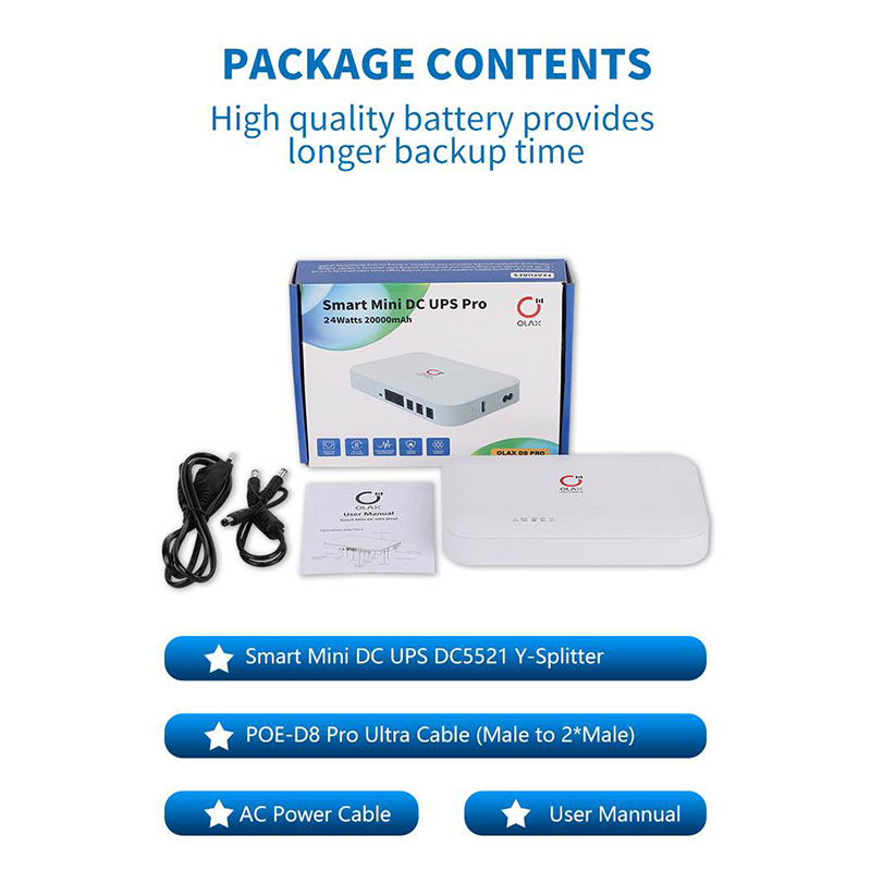 Picture of OLAX POE D8 Pro Smart UPS 20000mAh 24W Router Backup 5V 9V 12V-White