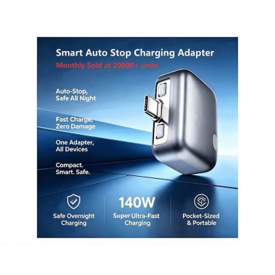 Picture of Smart Auto Stop Full Charging Adapter Overcharge Protection – AI Powered Auto Eject USB-C for Smartphone,Laptop Tablet-White