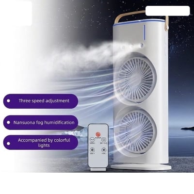 Picture of Double Head Spray Cooling Fan Rechargeable Remote Control-Multicolor