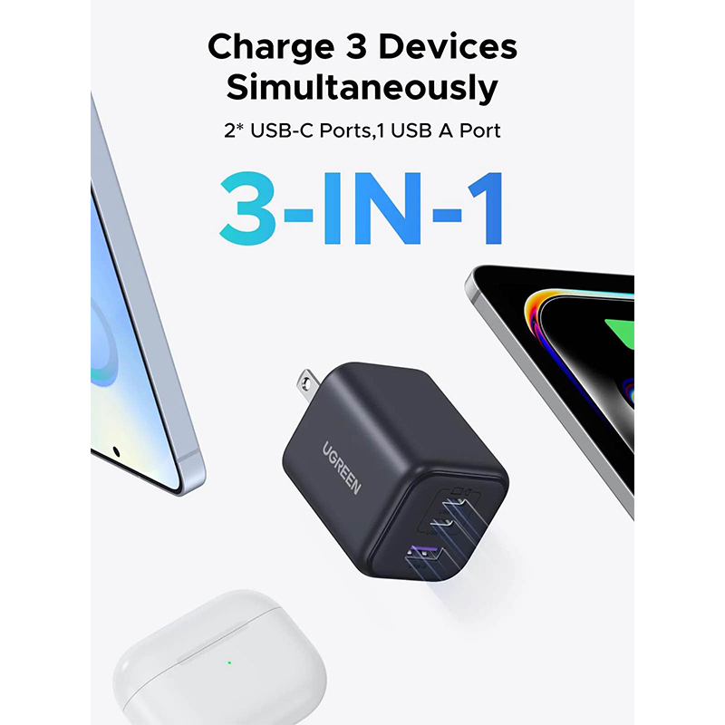 Picture of UGREEN 45W USB C Charger Block with 2 USB C and USB A Ports 65155-Black