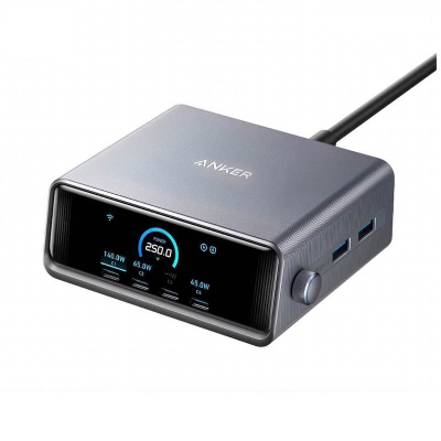 Picture of Anker Prime 250W GaN USB-C Charging Station Ultra-Fast 6-Port with LCD Display & Smart Control (A2345)-Black