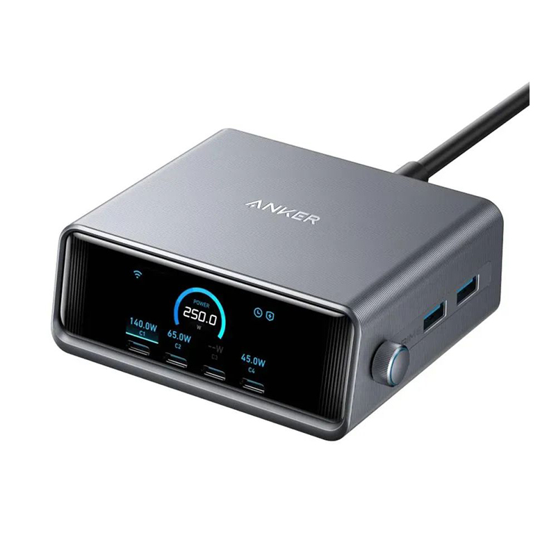 Picture of Anker Prime 250W GaN USB-C Charging Station Ultra-Fast 6-Port with LCD Display & Smart Control (A2345)-Black