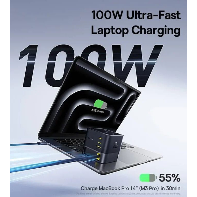 Picture of Baseus Nomos 100W GaN Desktop Charging Station Multi Port Fast Charger-Black