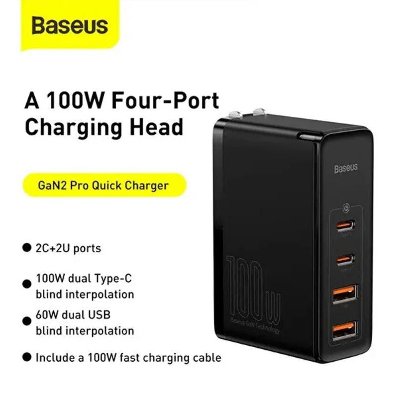 Picture of Baseus GaN2 Pro 100W Quick Charger 2C + 2U (CN Edition)-Black