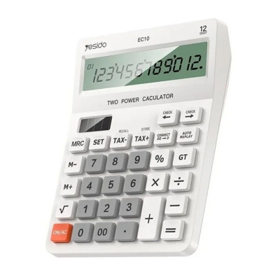 Picture of Yesido EC10 Dual Power Desk Calculator – Solar & Battery Powered LCD Display-White