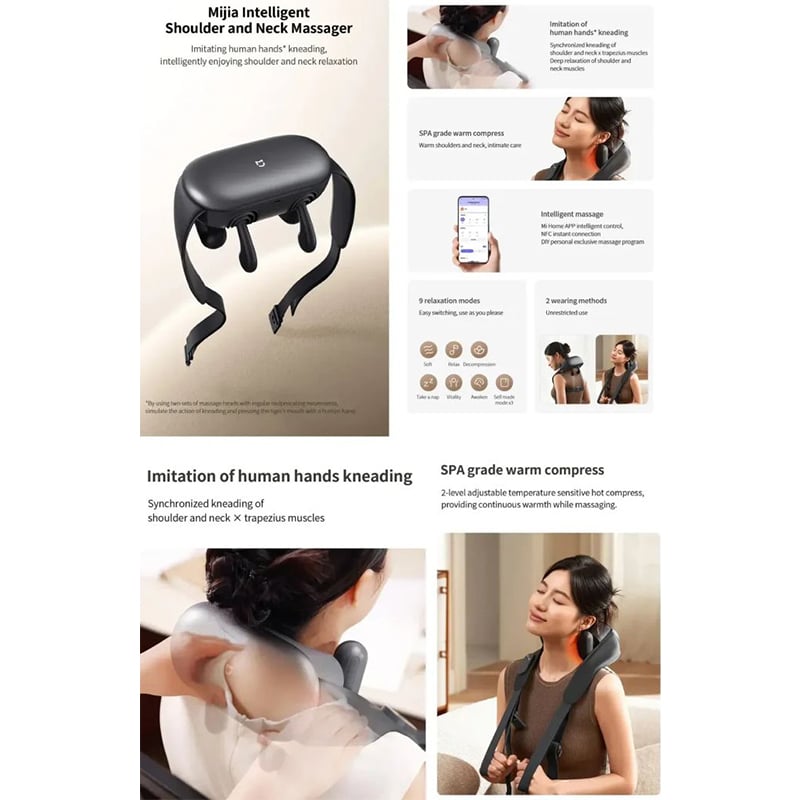 Picture of Mijia Smart Shoulder and Neck Massager MJJJAMYO1YMYY — Warm Heat Compress, App Control, SPA-Level Relaxation-Black