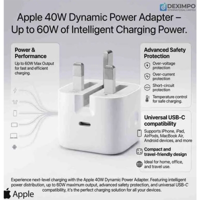 Picture of Apple 40W Dynamic Power Adapter with 60W Max Supported Charger-White