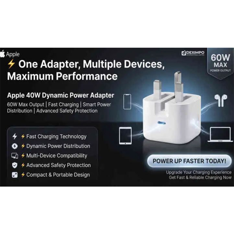 Picture of Apple 40W Dynamic Power Adapter with 60W Max Supported Charger-White