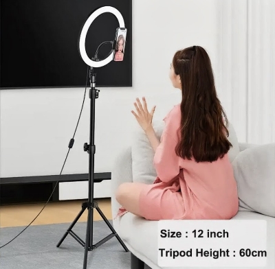 Picture of 12-Inch LED Ring Light with Adjustable Tripod Stand & Phone Holder for Makeup, Photography, Video Recording, and Live Streaming-Black