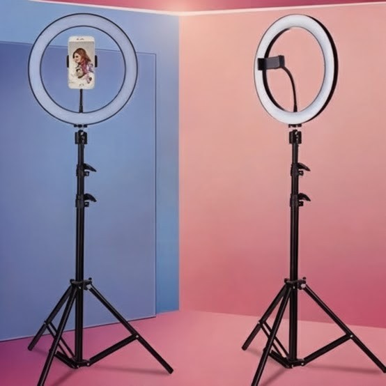 Picture of 12-Inch LED Ring Light with Adjustable Tripod Stand & Phone Holder for Makeup, Photography, Video Recording, and Live Streaming-Black