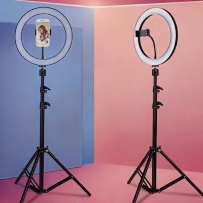 Picture of 12-Inch LED Ring Light with Adjustable Tripod Stand & Phone Holder for Makeup, Photography, Video Recording, and Live Streaming-Black