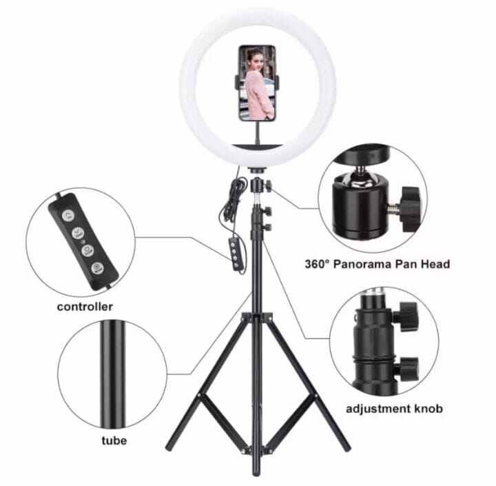 Picture of 12-Inch LED Ring Light with Adjustable Tripod Stand & Phone Holder for Makeup, Photography, Video Recording, and Live Streaming-Black