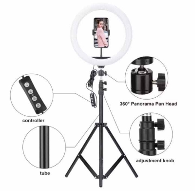 Picture of 12-Inch LED Ring Light with Adjustable Tripod Stand & Phone Holder for Makeup, Photography, Video Recording, and Live Streaming-Black