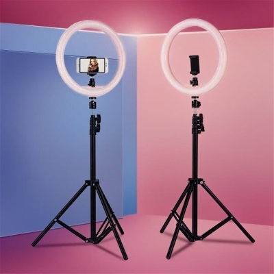 Picture of 12-Inch LED Ring Light with Adjustable Tripod Stand & Phone Holder for Makeup, Photography, Video Recording, and Live Streaming-Black