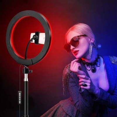 Picture of 10-inch RGB LED Soft Ring Light with Tripod – Ideal for Photography, Makeup, YouTube Videos & Selfies-Black