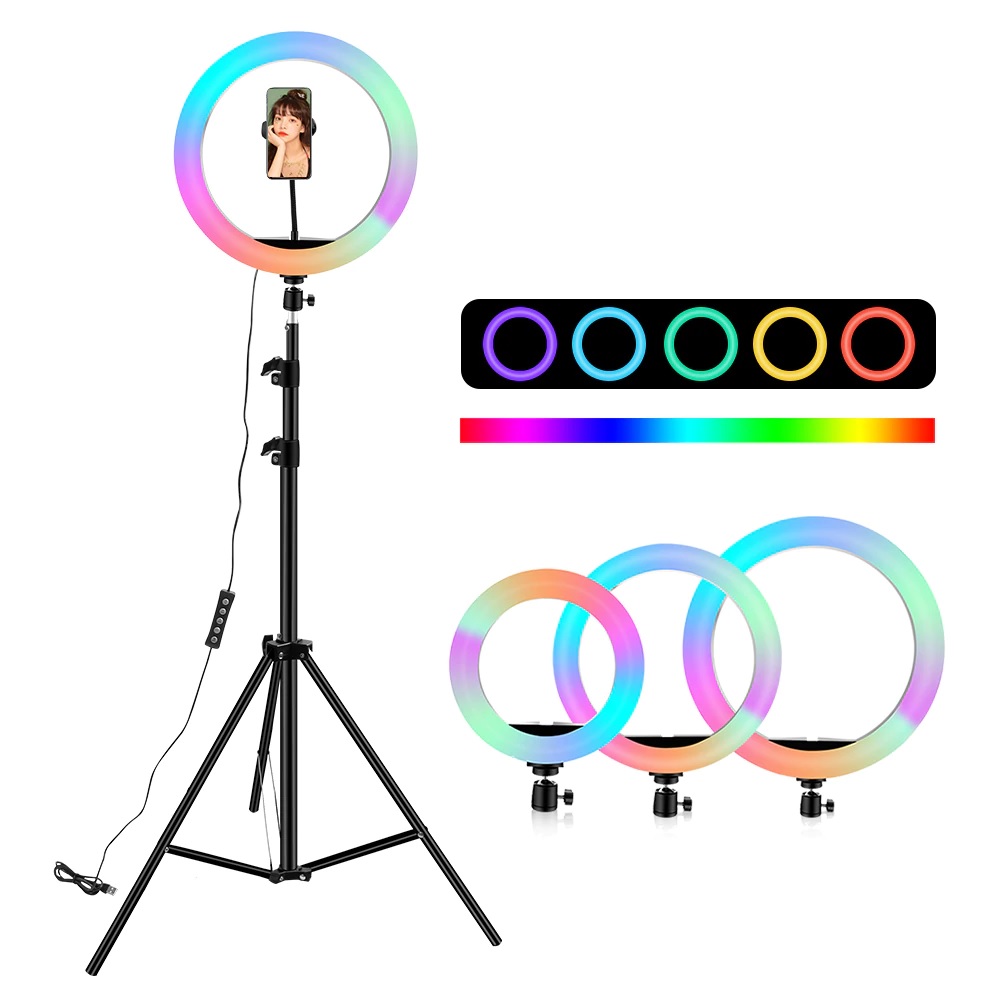 Picture of 10-inch RGB LED Soft Ring Light with Tripod – Ideal for Photography, Makeup, YouTube Videos & Selfies-Black