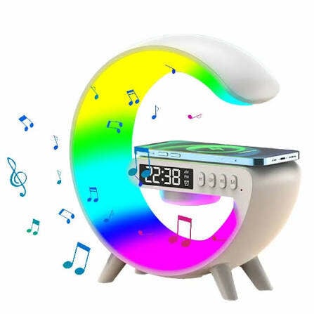 Picture of G63 Speaker Lamp - APP Control 3 in 1 Multi-Function Bluetooth Speaker With Wireless Charging, RGB Light and Alarm Clock - Charger G Lamp with Sunrise Alarm for Bedroom & Bedside table (G Speaker)