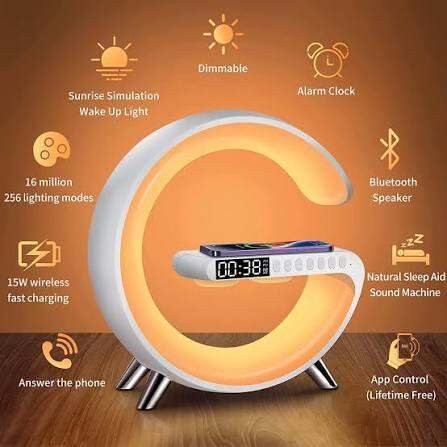 Picture of G63 Speaker Lamp - APP Control 3 in 1 Multi-Function Bluetooth Speaker With Wireless Charging, RGB Light and Alarm Clock - Charger G Lamp with Sunrise Alarm for Bedroom & Bedside table (G Speaker)