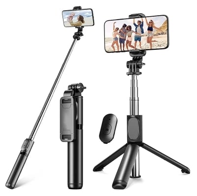 Picture of XT-02 3-in-1 Bluetooth Selfie Stick Tripod with Remote – Horizontal & Vertical Shooting, TikTok & Vlogging Stand-Black