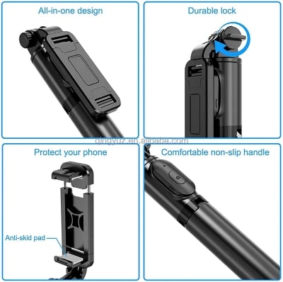 Picture of XT-02 3-in-1 Bluetooth Selfie Stick Tripod with Remote – Horizontal & Vertical Shooting, TikTok & Vlogging Stand-Black