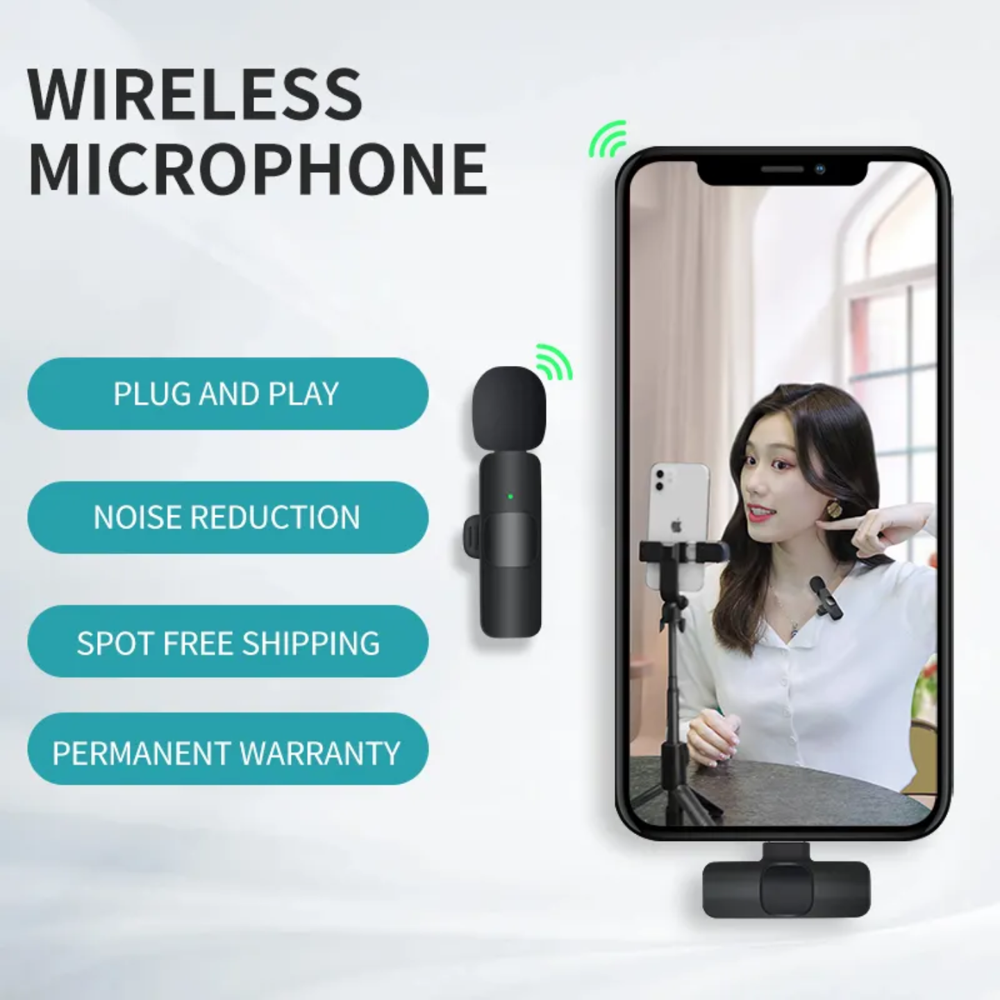 Picture of K9 Wireless Dual Microphone Professional Lapel Lavalier Microphone Remove Noise For Type - C-Black
