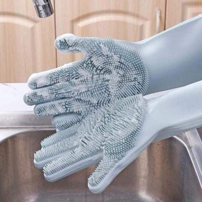 Picture of High Quality Silicone Dish Washing Kitchen Hand Gloves-Multicolor