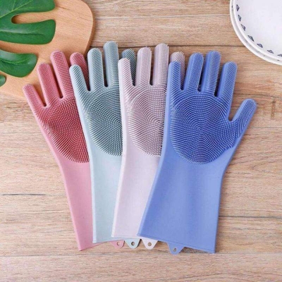 Picture of High Quality Silicone Dish Washing Kitchen Hand Gloves-Multicolor