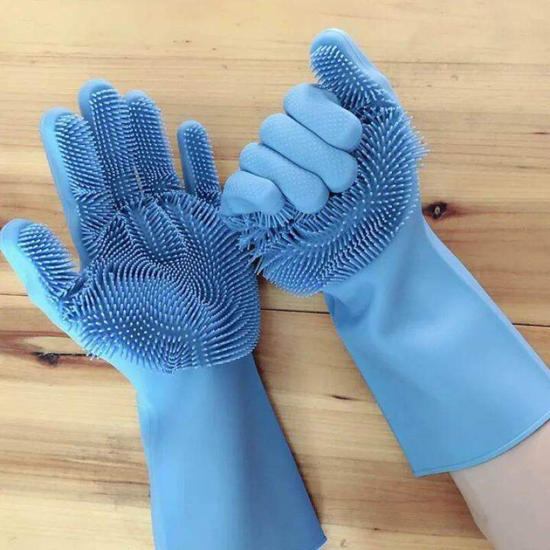 Picture of High Quality Silicone Dish Washing Kitchen Hand Gloves-Multicolor