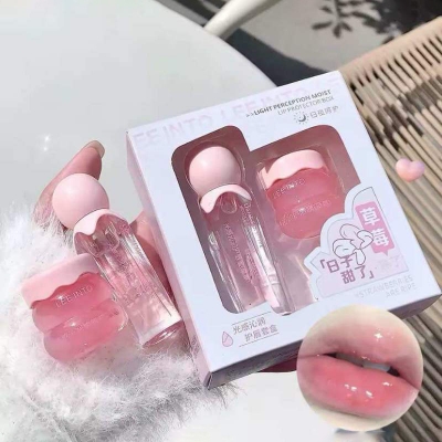 Picture of LEE INTO Strawberry Lightweight Lips Set Clear Glass Moisturizing Lip Balm Transparent Lip Oil Hydrating Jelly Day & Night Lip Mask Settle