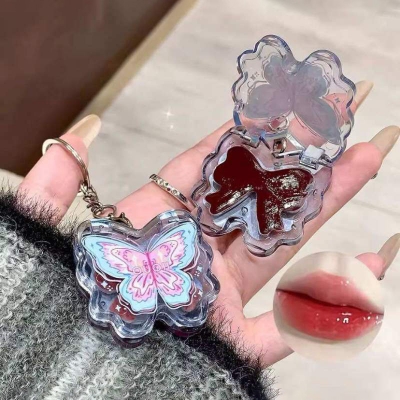 Picture of Butterflies-shape Water Gloss Lipstick Watermelon Jelly Solid Lip Gloss Peach Tea Moisturizing Lip Tint Lasting Lip Makeup