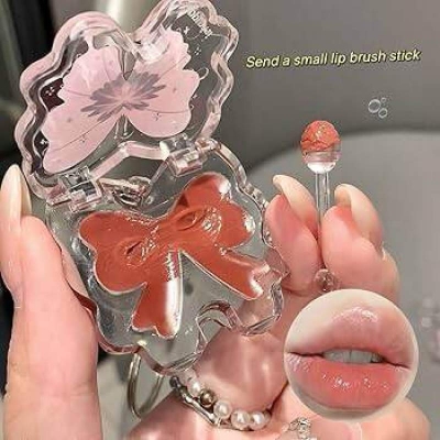 Picture of Butterflies-shape Water Gloss Lipstick Watermelon Jelly Solid Lip Gloss Peach Tea Moisturizing Lip Tint Lasting Lip Makeup