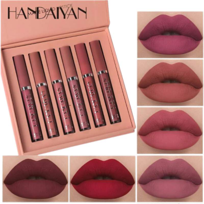Picture of HANDAIYAN 6 Colors Long Lasting Velvet Lips Tint Liquid Lipsticks Waterproof Non-Stick Cup Lipgloss Gift Set (A)