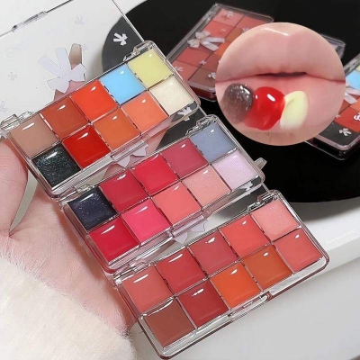Picture of 10-Color Jelly Lip Gloss Plate Moisturizing Pigmented Lip Glaze Palette Water Glossy Mirror Lip Balm