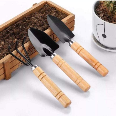 Picture of 3pcs Mini Garden Shovel Rake Spade Erramientas Bonsai Tools Set Wooden Handle For Flowers Potted Plant-Multicolor
