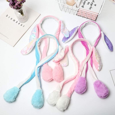 Picture of Cute Glow Rabbit Ear Hat Headband Sweet Can Moving Bunny Ears Plush Hair Hoop Party Photo Props Headwear Gift YUEYING-Multicolor(Int:L)