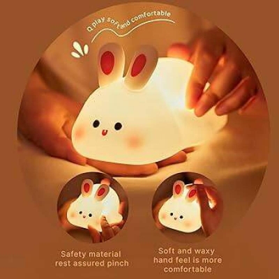Picture of Rabbit LED Night Light Living Room Cute rabbit Plastic Lamp Bedside Decor Creative Kids Night Light Birthday Gift Cake Decor-Multicolor