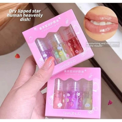 Picture of Shaqinuo 1/3Pcs Fruit Lip Oil Set Transparent Jelly Mirror Water Lip Gloss Nourishing Moisturising Anti-Dry Lips Plumping Makeup Lip Care