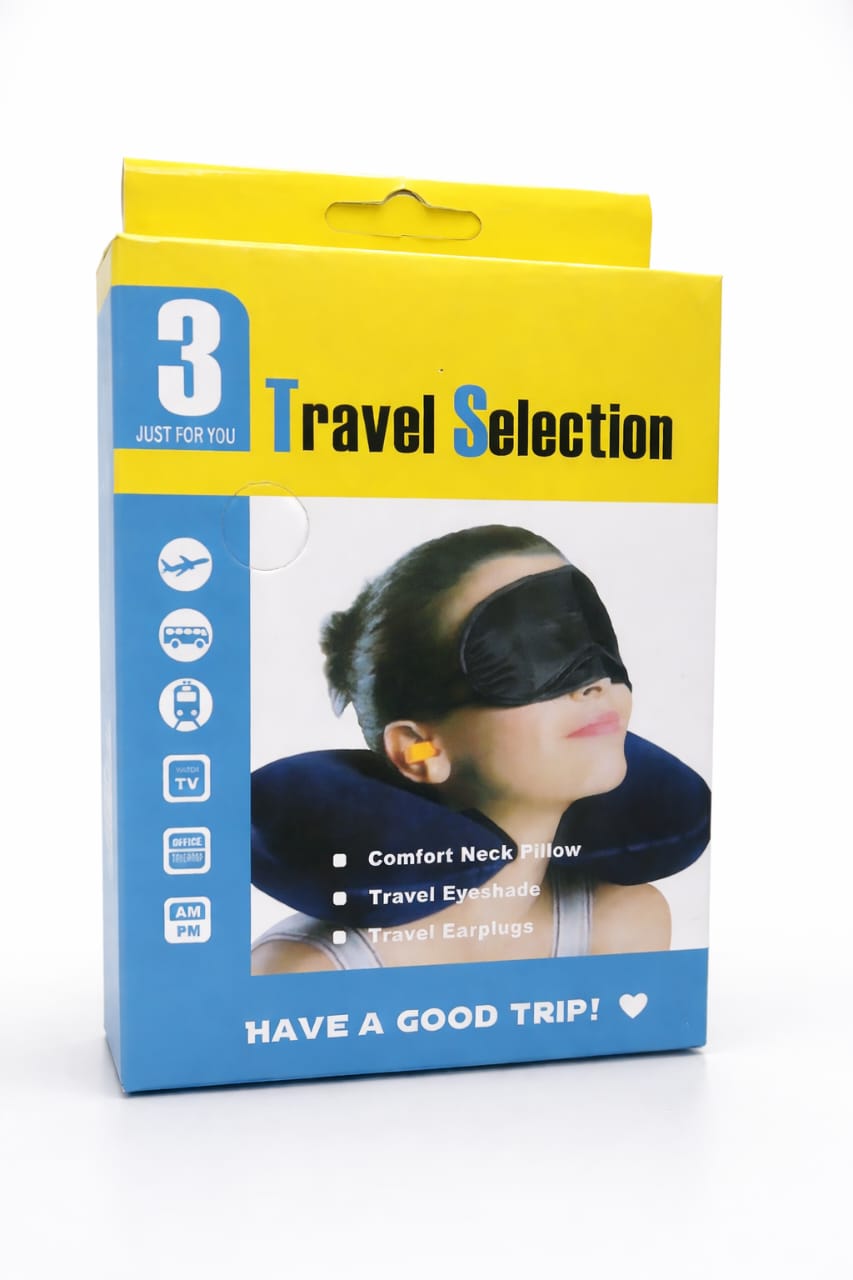 3in1 Travel Selection Travel Set - Comfortable Neck Pillow, Eye Shade Mask, Ear Plugs