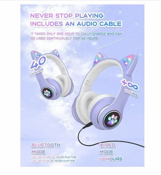 Picture of STN28 cat ear luminous Bluetooth headset head-mounted cute wireless live broadcast girl children's headset