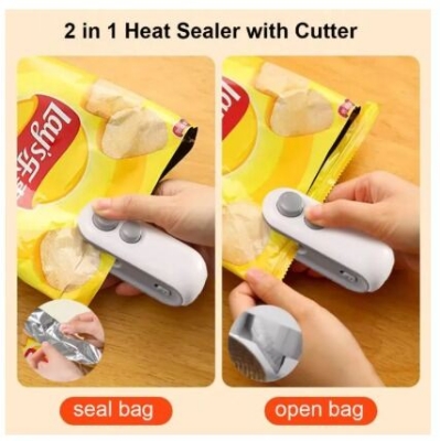 Picture of 2IN1 Mini Sealing Machine USB Rechargable Bag Sealer and Cutter Machine or Mini Hand Press Plastic Sealing USB Rechargeable Sewing Selai Machine, Potato Chip Bag Storage Bag, Plastic Package Food, Clip Bag, Handheld Food Vacuum Heat Seal Machine Tools