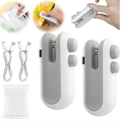 Picture of 2IN1 Mini Sealing Machine USB Rechargable Bag Sealer and Cutter Machine or Mini Hand Press Plastic Sealing USB Rechargeable Sewing Selai Machine, Potato Chip Bag Storage Bag, Plastic Package Food, Clip Bag, Handheld Food Vacuum Heat Seal Machine Tools