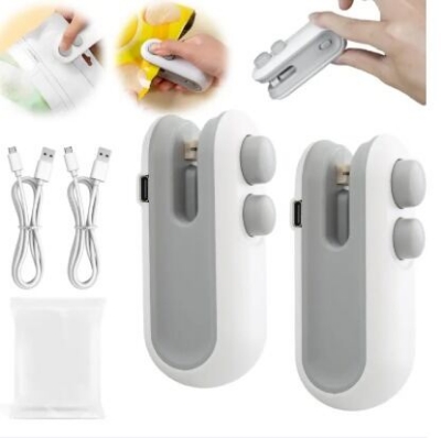 Picture of 2IN1 Mini Sealing Machine USB Rechargable Bag Sealer and Cutter Machine or Mini Hand Press Plastic Sealing USB Rechargeable Sewing Selai Machine, Potato Chip Bag Storage Bag, Plastic Package Food, Clip Bag, Handheld Food Vacuum Heat Seal Machine Tools
