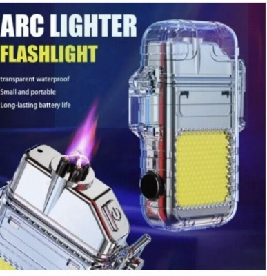 Picture of Dual Arc Plasma Lighter with COB LED Flashlight – USB Rechargeable Windproof Waterproof Keychain Lighter – Portable Flameless Electric Lighter with 3 Light Modes for Camping Hiking