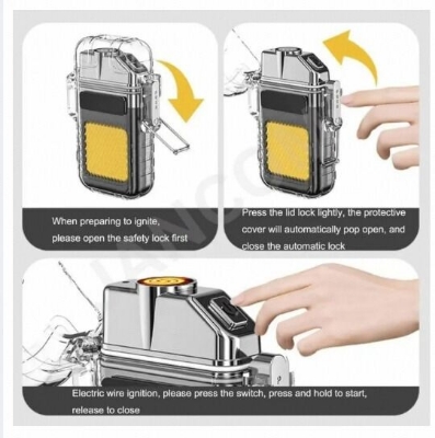 Picture of Dual Arc Plasma Lighter with COB LED Flashlight – USB Rechargeable Windproof Waterproof Keychain Lighter – Portable Flameless Electric Lighter with 3 Light Modes for Camping Hiking