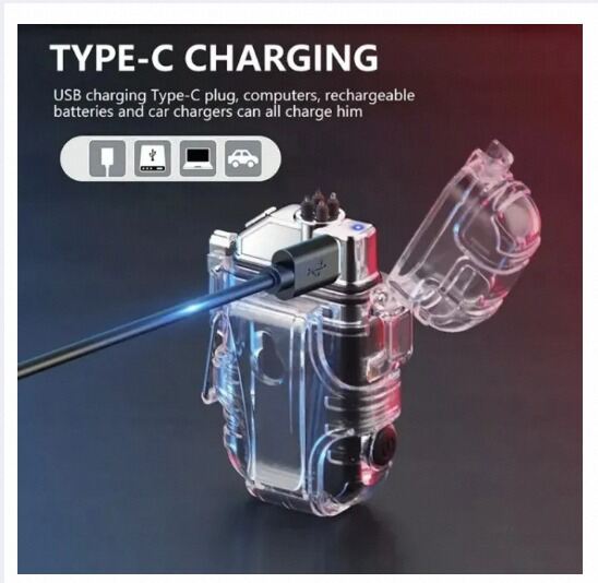 Picture of Dual Arc Plasma Lighter with COB LED Flashlight – USB Rechargeable Windproof Waterproof Keychain Lighter – Portable Flameless Electric Lighter with 3 Light Modes for Camping Hiking