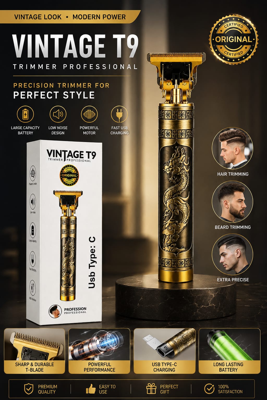 Picture of VINTAGE T9 Professional Dragon Edition USB Rechargeable Hair & Beard Trimmer