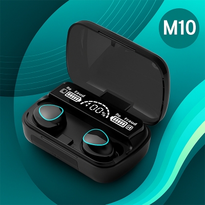 Picture of Black M10 TWS Bluetooth 5.1 Earphone Charging Box Wireless Earbuds, Up To 40 Hours, Mobile-Black